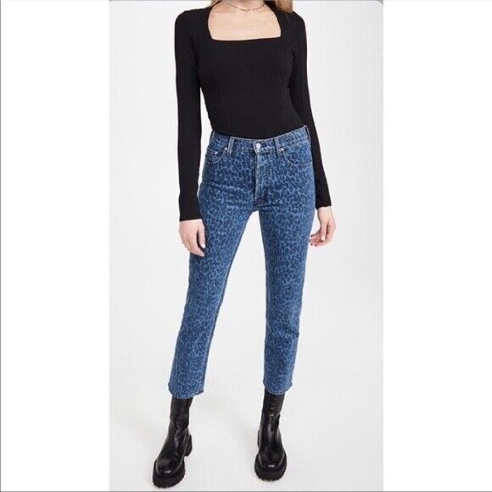 Mother The Tomcat Ankle Leopard Sinister Blue Jeans Denim Pants Size 26 NWT